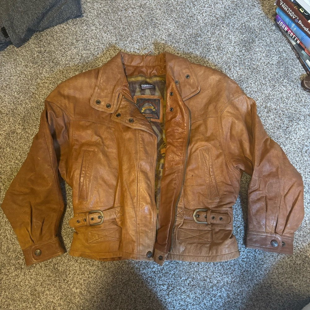 vintage brown / tan leather bomber jacket size medium